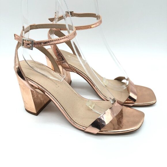 ASOS Womens Sandals Ankle Strap Block Heel Square Toe Metallic Rose Gold US 7 - Picture 1 of 7
